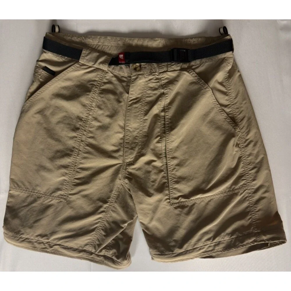 Vintage Y2K The North Face Convertible Pants Mens M Khaki Nylon Zip Off Belted